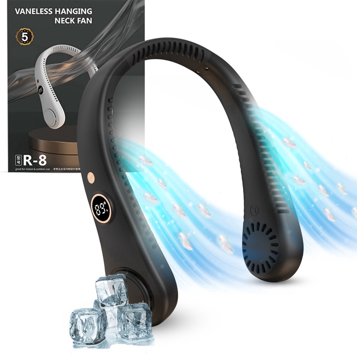 USB ventilatoren - Nek Ventilator - met Display - Nek Ventilator Oplaadbaar USB -zwart