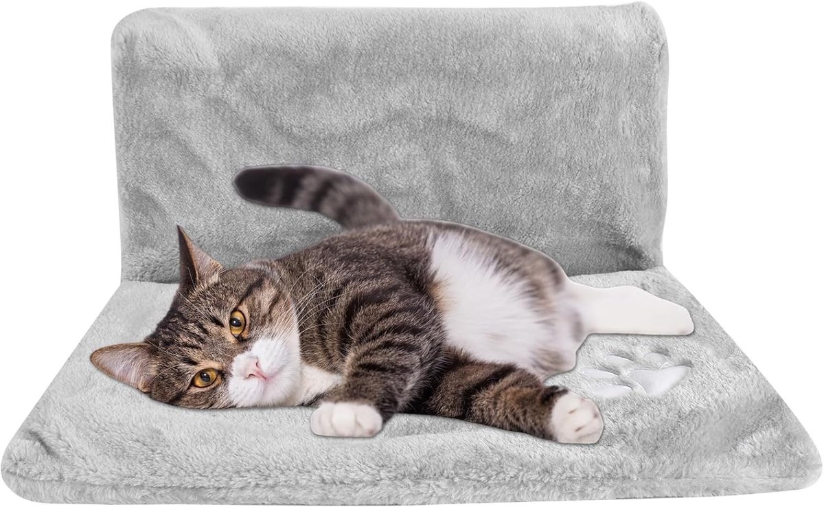 Kattenstoel op pootjes - Grijs - 46 x 30 x 25 cm - Pluche verwarmde kattenligstoel - Voor katten onder 5 kg