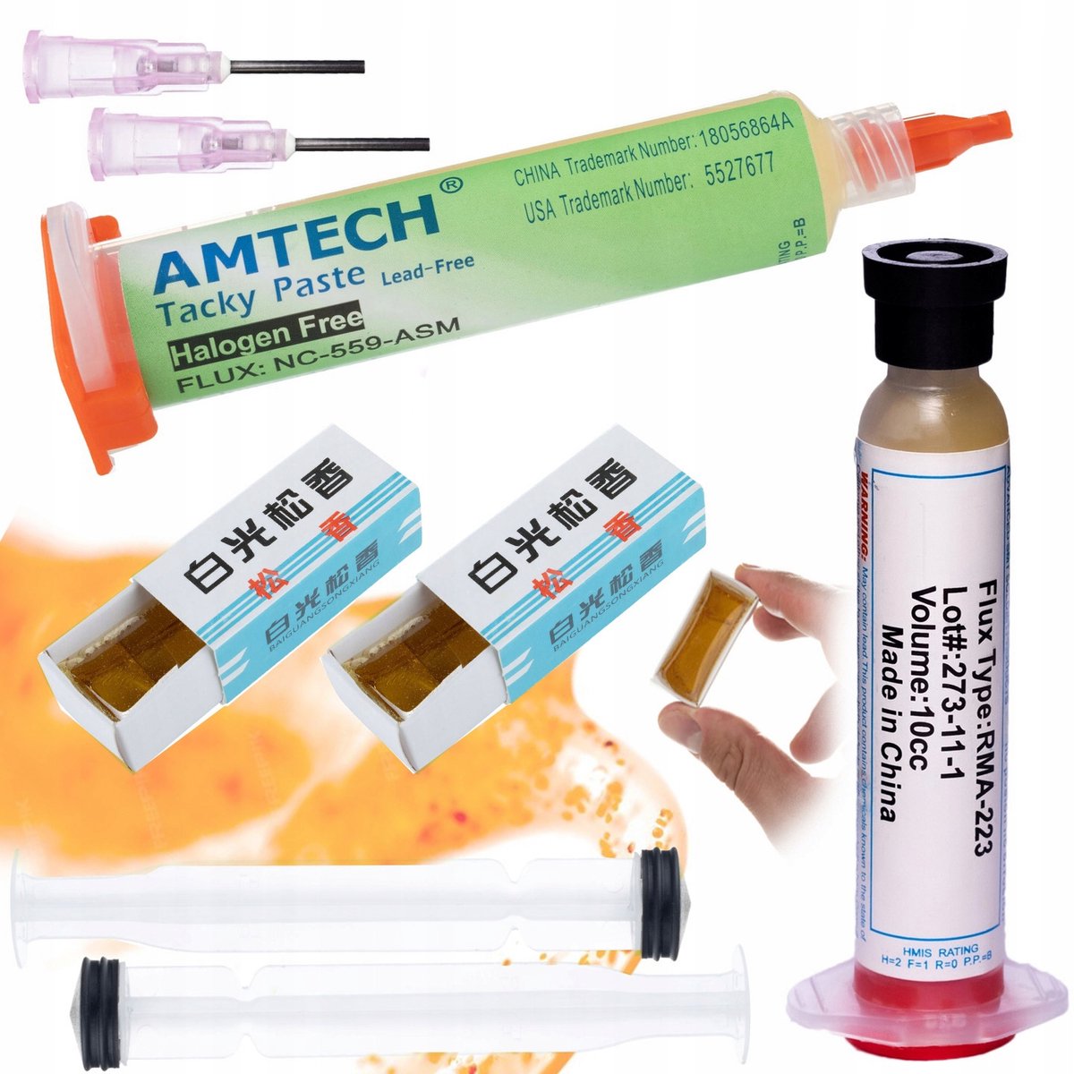 Rosfix Flux RMA-223 Set Spuitaccessoire - Plunjer en Naald - NC-559-ASM 10cc, 2x ZJ-18 60ml