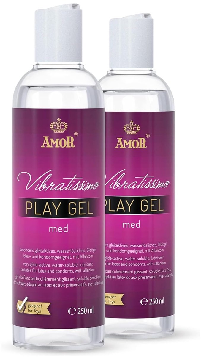 Vibratissimo Play Gel met 2x250 ml I Glijmiddel huidvriendelijk I Waterbasis glijmiddelen I Glijmiddel Gel geschikt voor Siliconen Speeltjes & Latexcondooms I water gebaseerde smering
