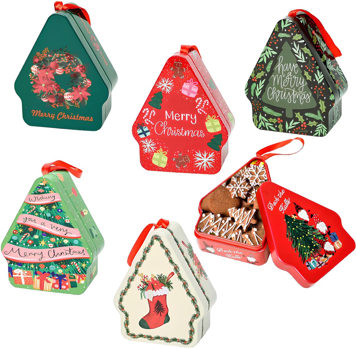 Omgoods - Set van 6 Metalen Kerstdozen voor Snoep en Cadeaus
