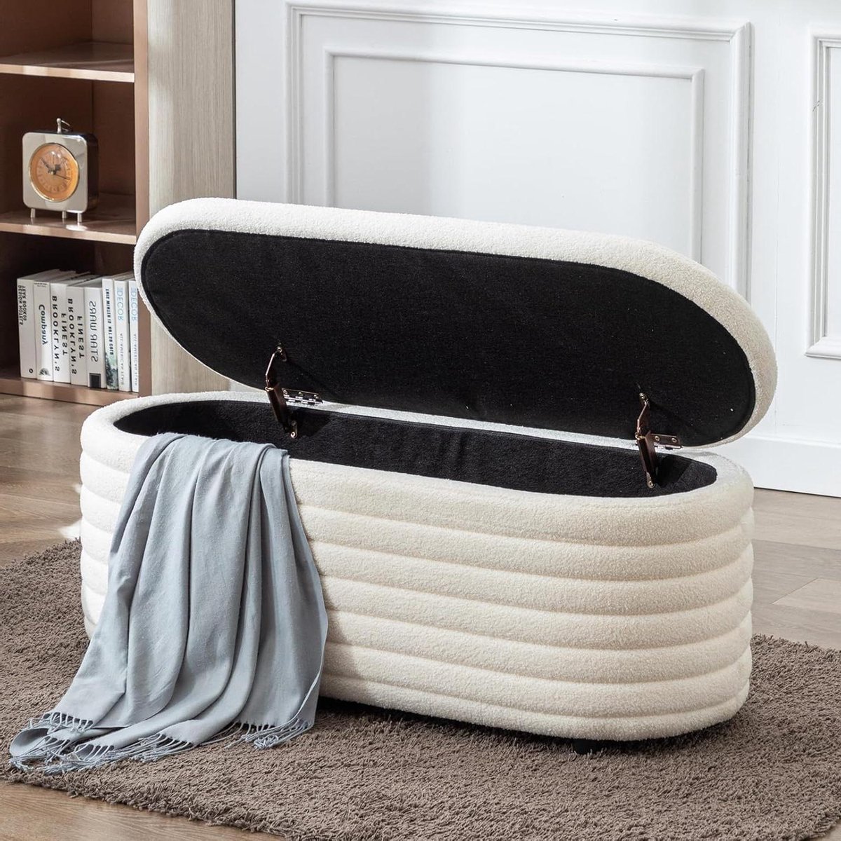 Ottomaanse Bank - Zitting met Opslag - Extra Zitplaats - Grote Opslagruimte - 115 cm breed - Wit