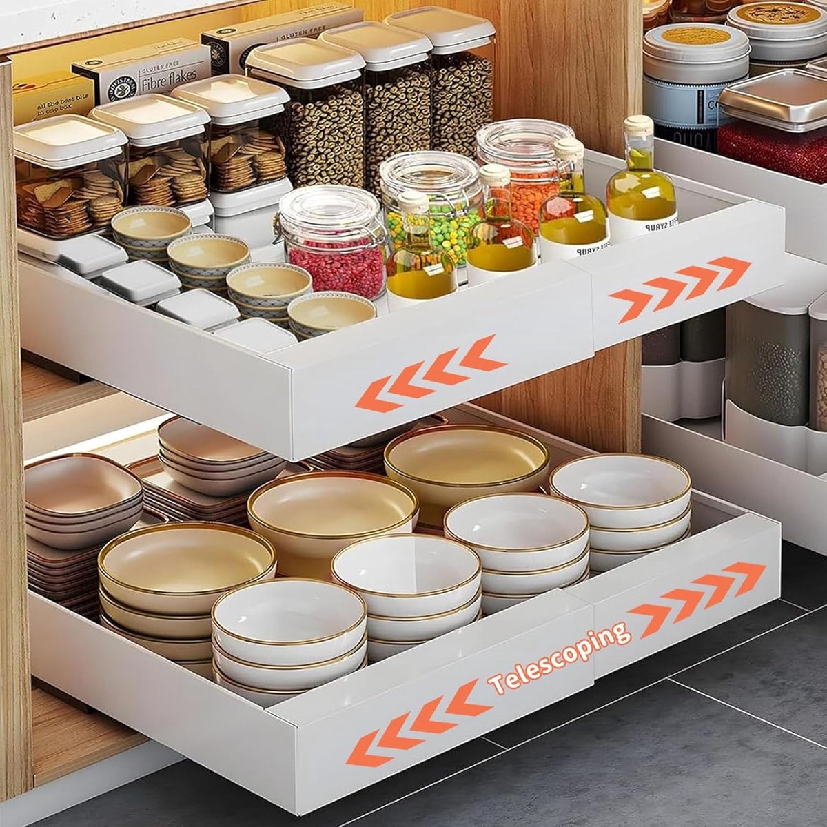 Opbergsysteem keukenkastjes - Verstelbaar 32-52 cm - Uittrekbare Lade van Koolstofstaal - Voor Keuken en Badkamer