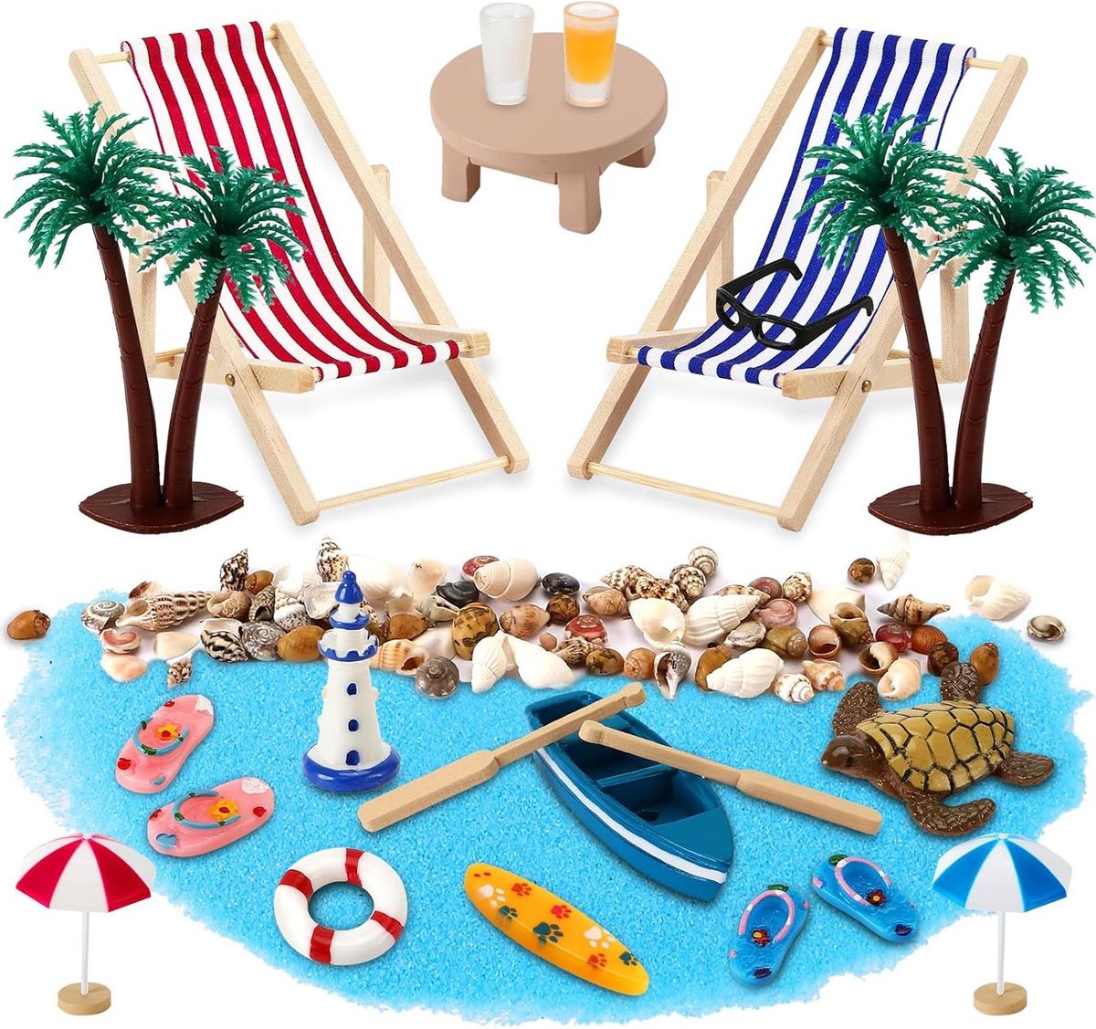 Strand Miniatuur Set - Diorama Accessoires - Creatief Knutselen - 27 Delige Set - 1:24 Schaal - Houtkleurig