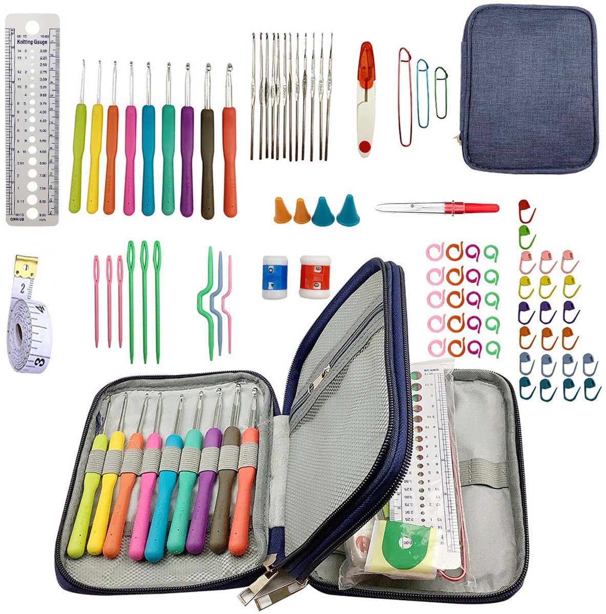 Fokelyi Haaknaaldenset 84 Delige - Anti-slip Haakpakket -Ergonomische Haaknaalden Met Softgrip En Aluminium Haakkop - 9 Haaknaalden Ø 2-6 mm -Haakset