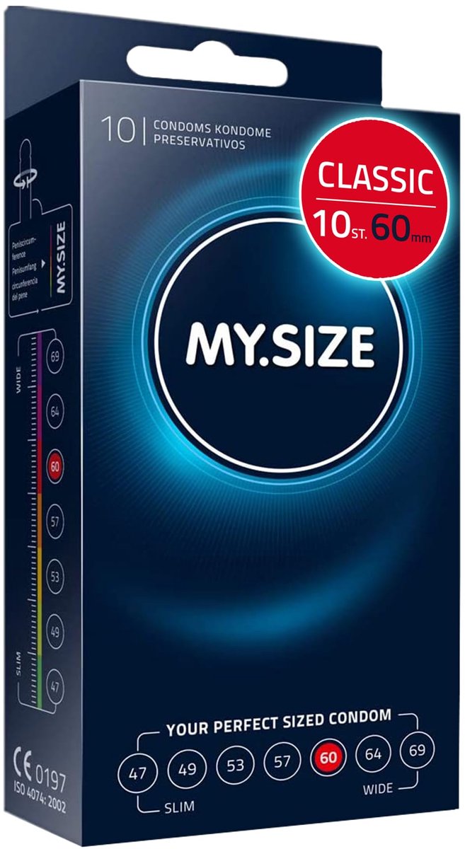MY.SIZE Classic condooms maat 5 I 60 mm breed I 10 stuks standaard verpakking I premium condooms extra dun I condooms true to touch gossamer I dunne 0,07 mm wanddikte I condooms veganistisch