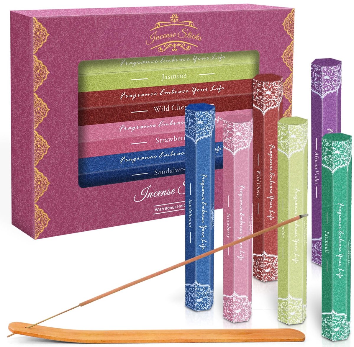 Omgoods - Geurende Wierook Sticks Set met Diverse Geuren en Houders