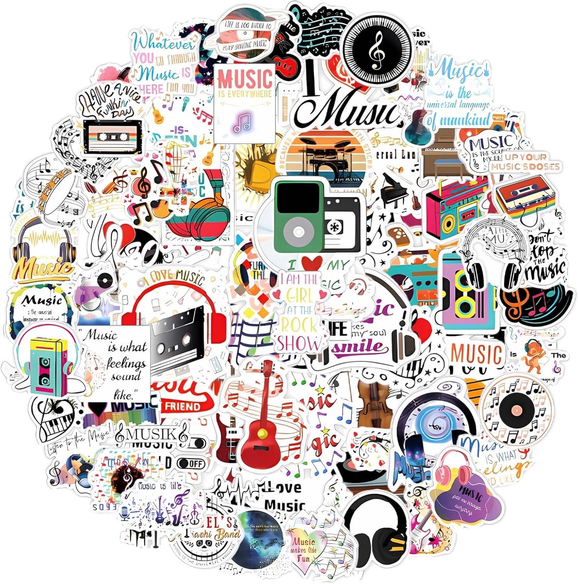 100 Stuks Gitaar Stickers: Grappige Waterdichte Vinyl Motivatie Stickers voor Waterfles, Laptop en Skateboard, Aesthetic Decoratie