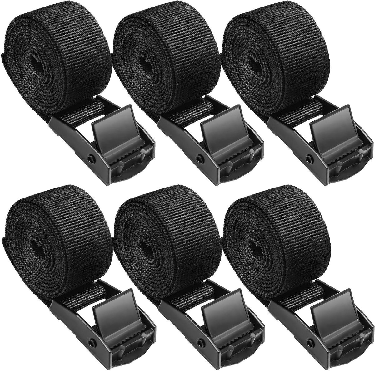 Spanbanden Set - Bevestigingsriemen - Vastzetten van Lading - Roestvrijstalen Gesp - 6 Stuks 100 cm - Zwart