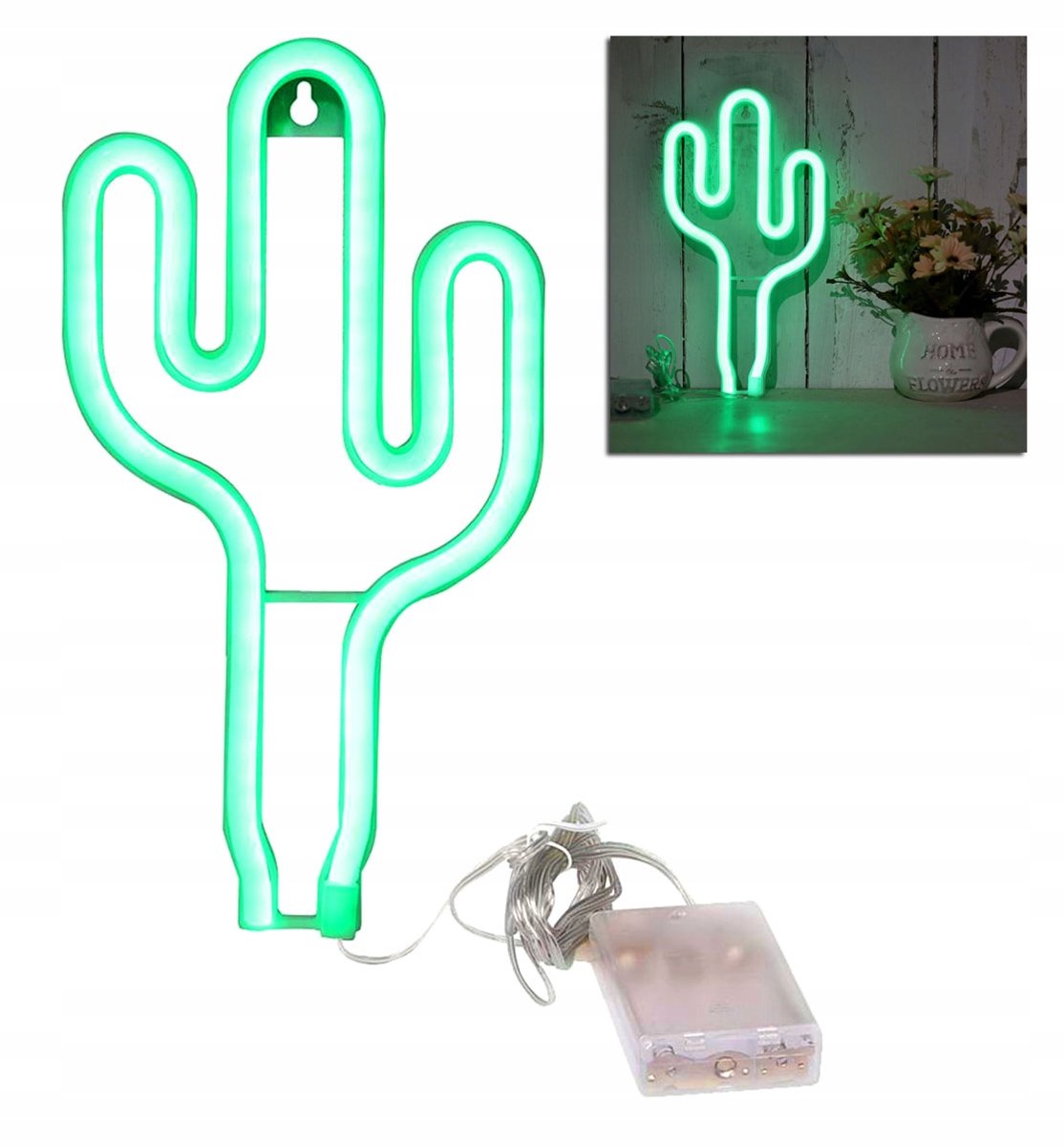 LED Neon Cactus Lamp - Batterijgevoed, Groen, Wanddecoratie