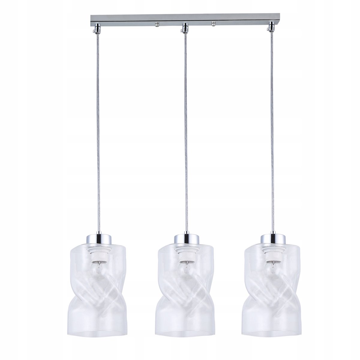 Merkloze hanglamp met 3 transparante glazen schalen, 60 cm breed