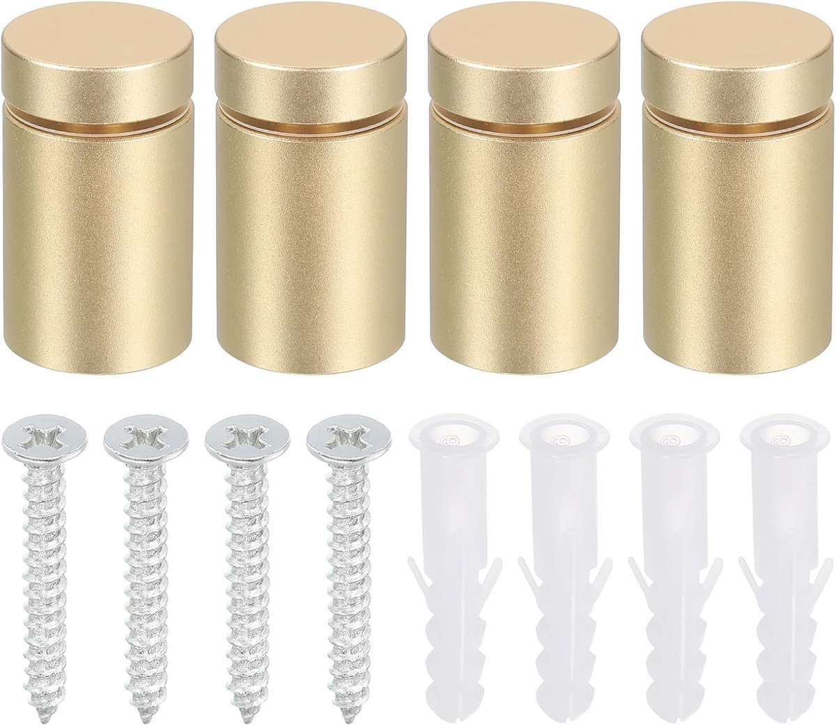 4 stuks afstandsschroeven, 0,9 x 3,3 cm (3/4 x 1,3 inch) aluminium reclameschroeven voor wandmontage voor acryl fotolijst, houders voor glas, goudkleurig