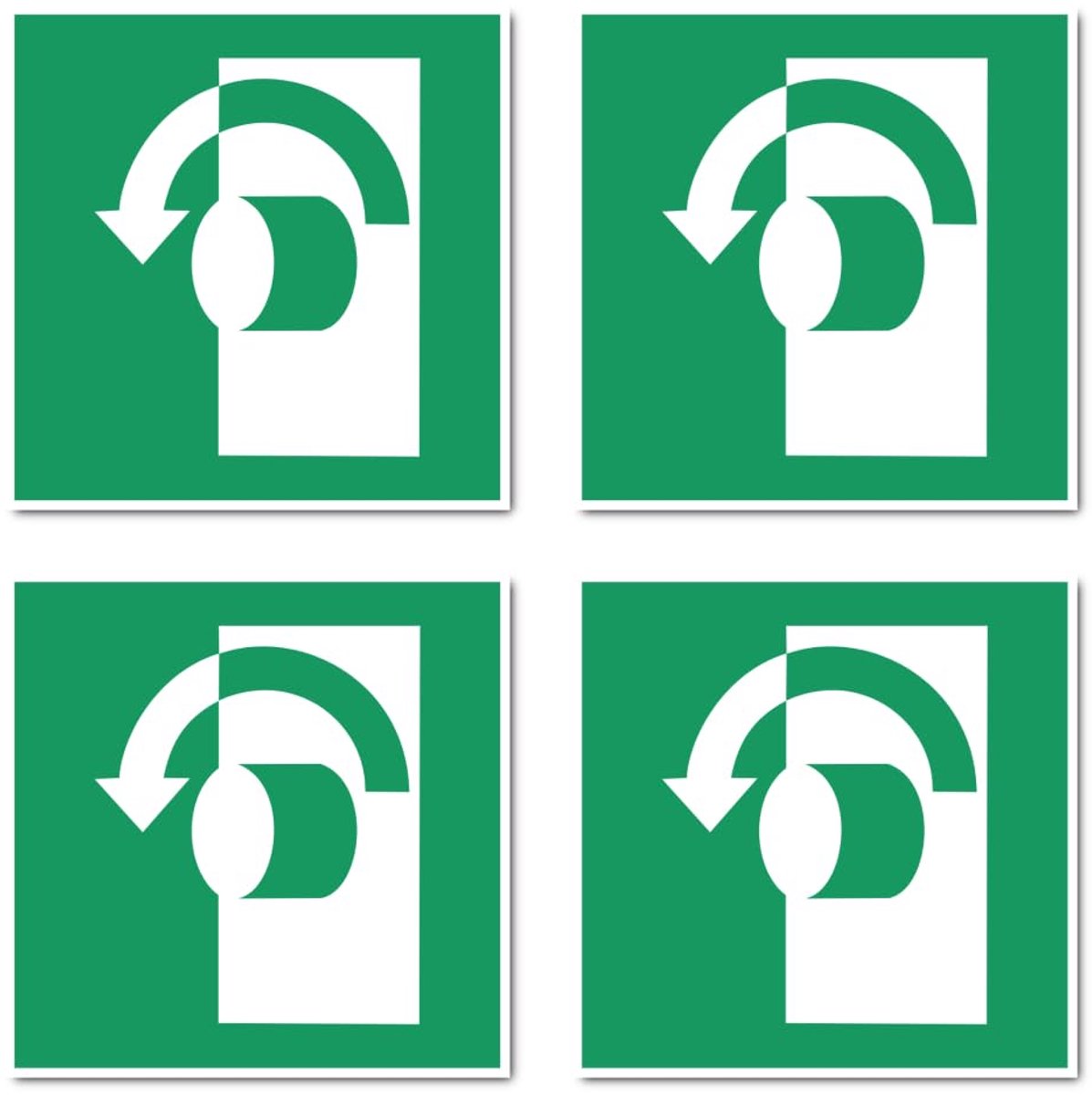 Opening door linksdraaiing, reddingstekens: E018 - DIN EN ISO 7010 / ASR A1.3 - sticker: 10 cm, 4 stuks