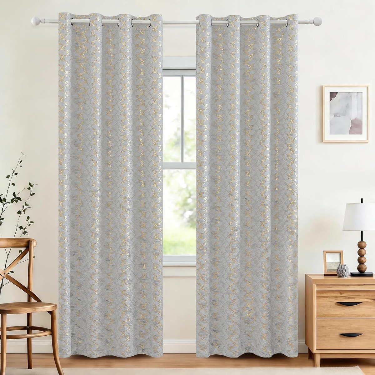 Set Van 2 Thermische Verduisterende Gordijnen, 117x137cm, Fluweel Warmte-Isolerende Gordijnen, Geschikt Voor Woonkamer Slaapkamer, Modern Design Met Oogjes, Beige
