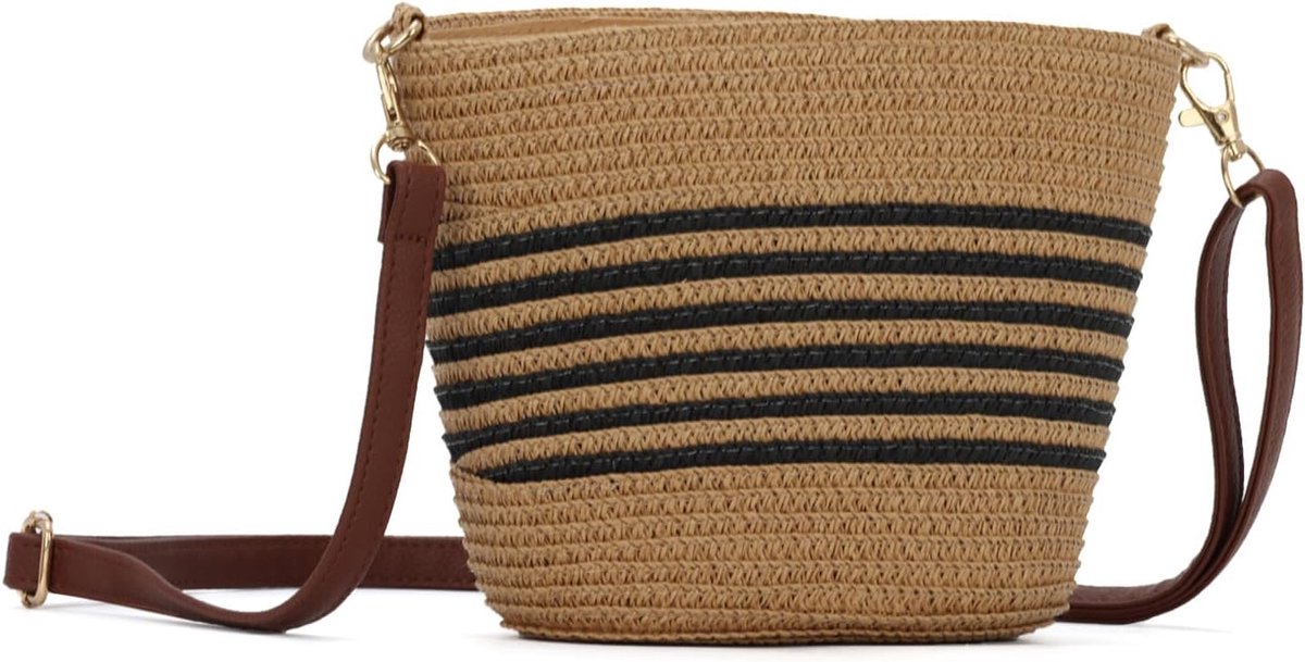 Gestreepte schoudertas van stro voor dames en meisjes, zomer, klein, crossbody strotas, boho strandtas, geweven Raffia schoudertas voor vakantie en reizen