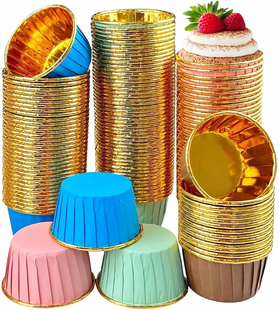 200 stuks, cupcakevormpjes, geschikt voor verjaardagen, bruiloften, feesten, jubilea, Kerstmis (4 kleuren)
