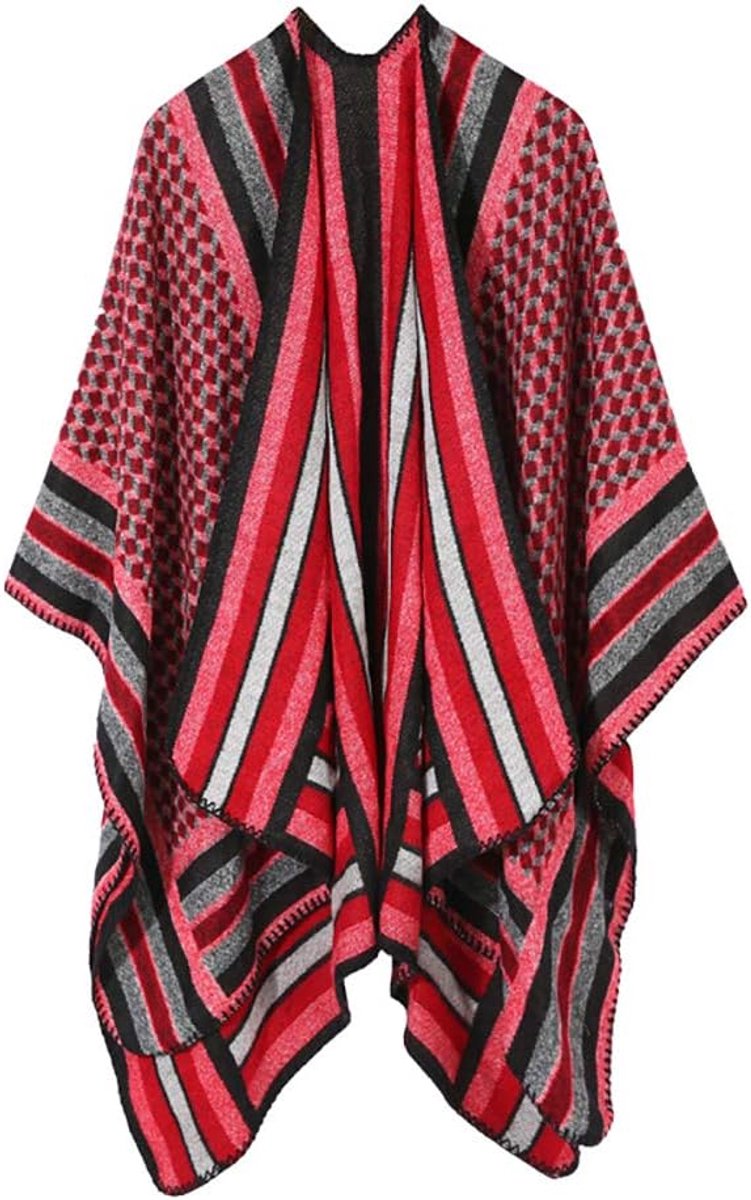Gebreide Ponchotop Omkeerbare Oversized Omslagdoek, Open Vesten, Vesten Van Wolmix Met Capuchon En Poncho