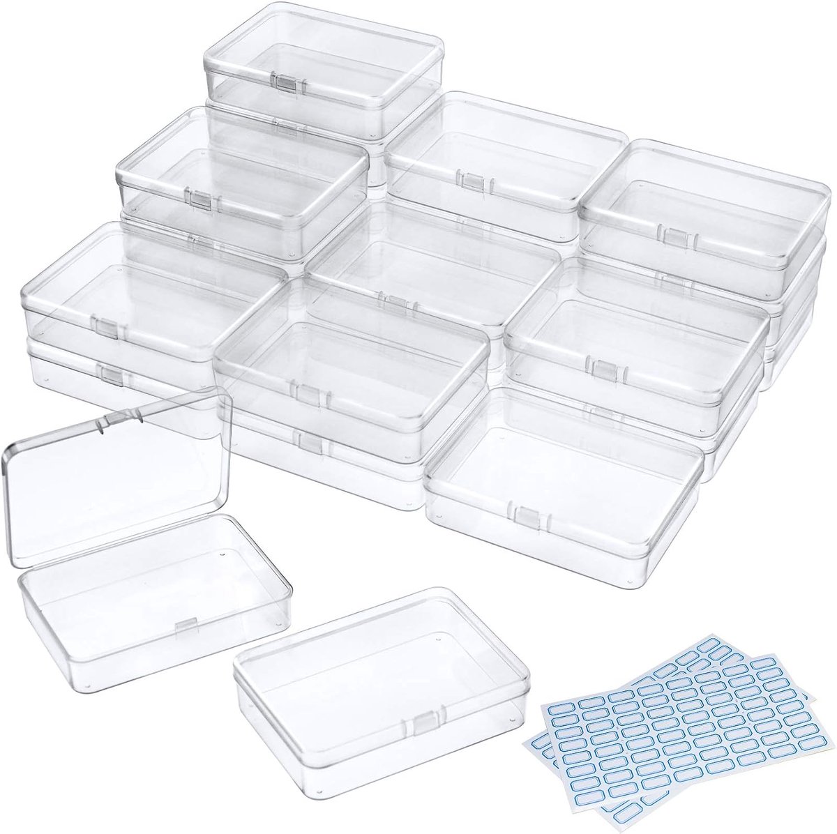 Containers met deksels, verpakking van 24 plastic dozen, doorzichtige opbergcontainers, kralenorganizer voor ambachten, sieraden, kleine voorwerpen (4,4 x 3,3 x 1,1 inch)