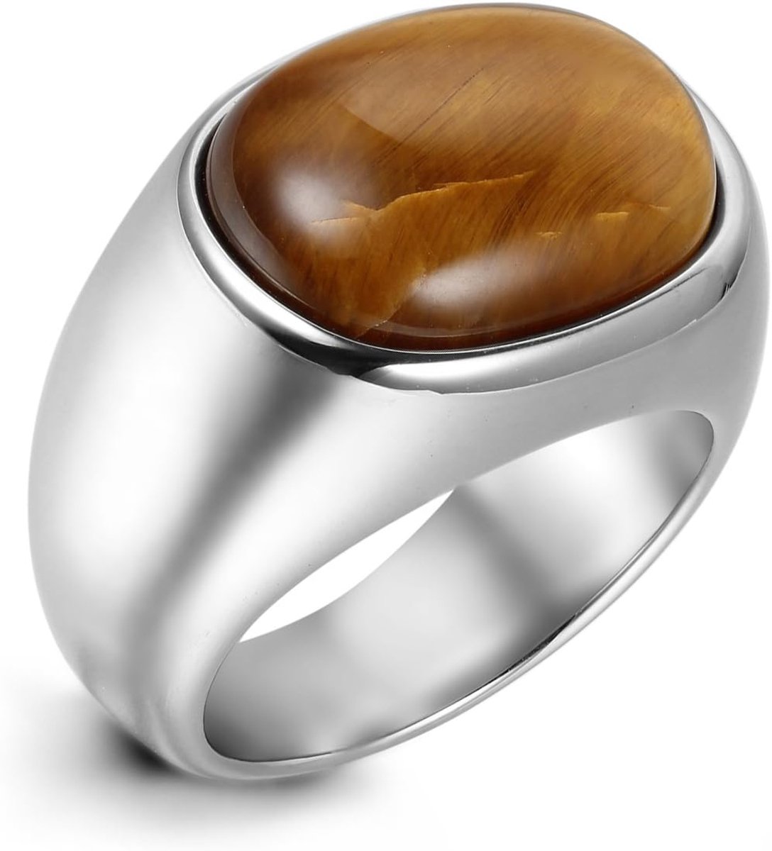 Klassieke herenring van roestvrij staal en tijgerogen, origineel cadeau voor heren, Roestvrij staal