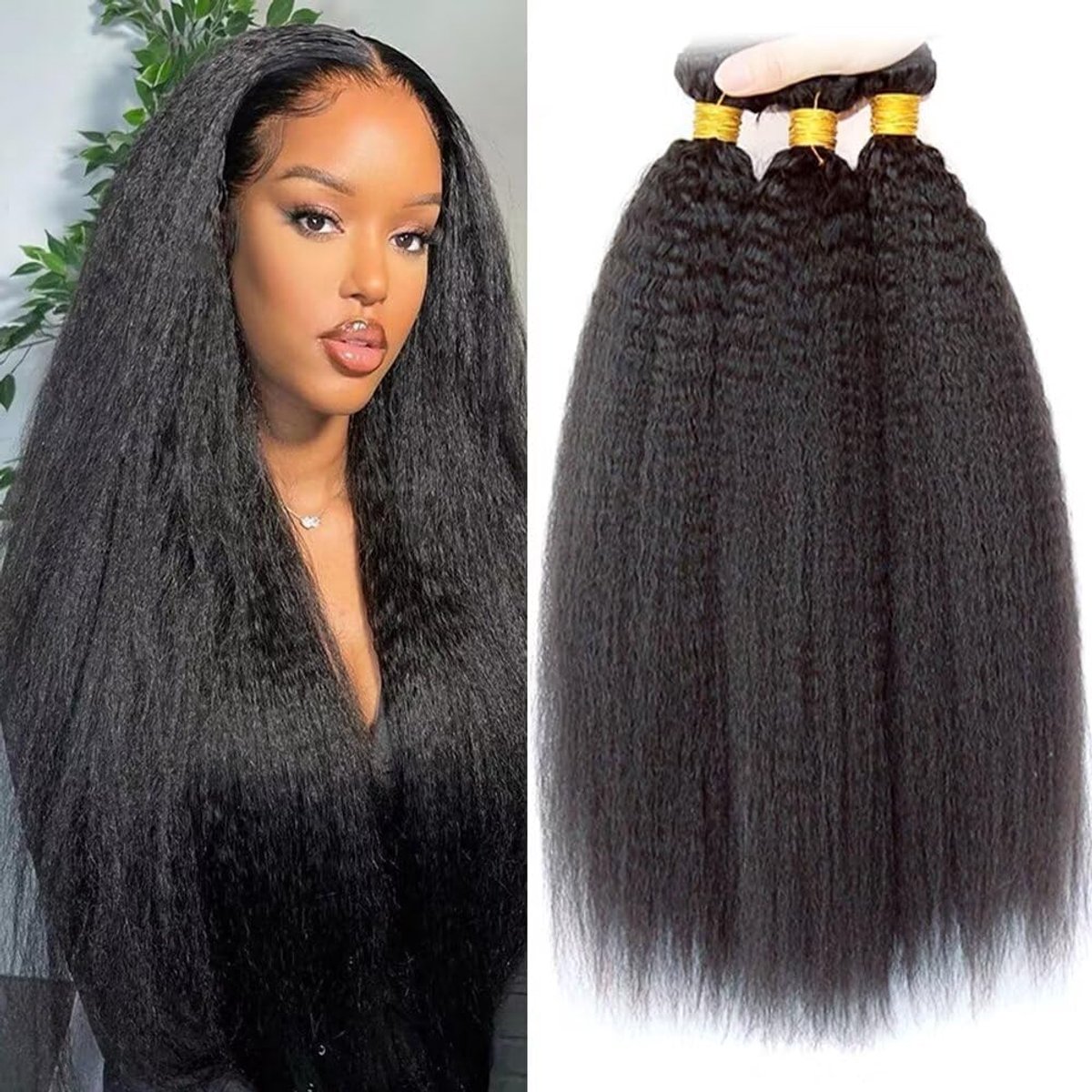 Straight Bundles Human Hair Bundles 16 18 20 inch Kinky Straight Hair 3 Bundle 10A Brazilian Kinky Straight Human Hair Weave For Black Women Natural Color