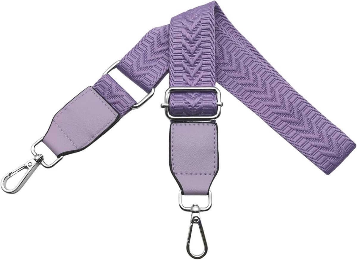 Tasriemen om te wisselen, schouderriem voor tassen, breed, 3,8 cm, met zilveren karabijnhaak, handtasriem, leer, schouderriem voor handtassen dames, schoudertas, paars, U2-02