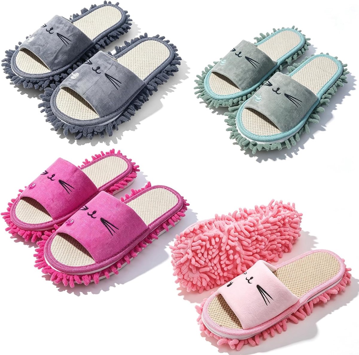 4 Paar Mop Slippers, Microvezel Slippers Wasbare en Herbruikbare, Microfiber Floor Cleaning Slippers voor Vrouwen Mannen, Afneembare Mop Schoenen Multifunctionele voor Keuken Badkamer Thuis Kantoor