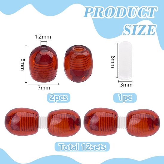 12 Sets Plastic Screw Clasps Dark Red Plastic Screw Clasps voor Sieraden Making, 8x7mm Bead Size with 1.2mm Hole, Column Shape Barrel voor DIY Necklace Bracelet Connectors — afbeelding 3
