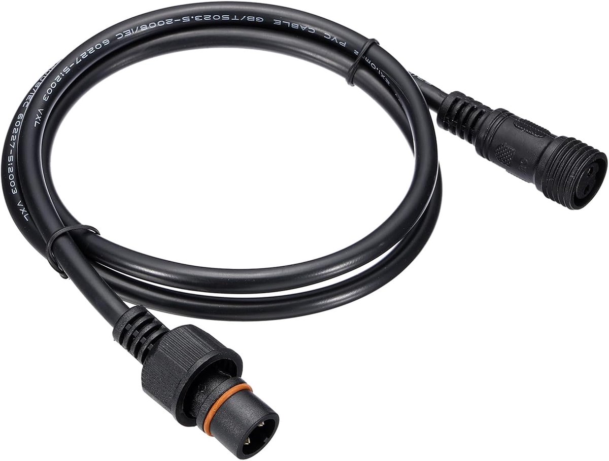 2-polige verlengkabel, 3,28 voet, 18 Awg, waterdichte stekker IP67 met stekker en bus aan beide uiteinden voor ledstrips, zwart