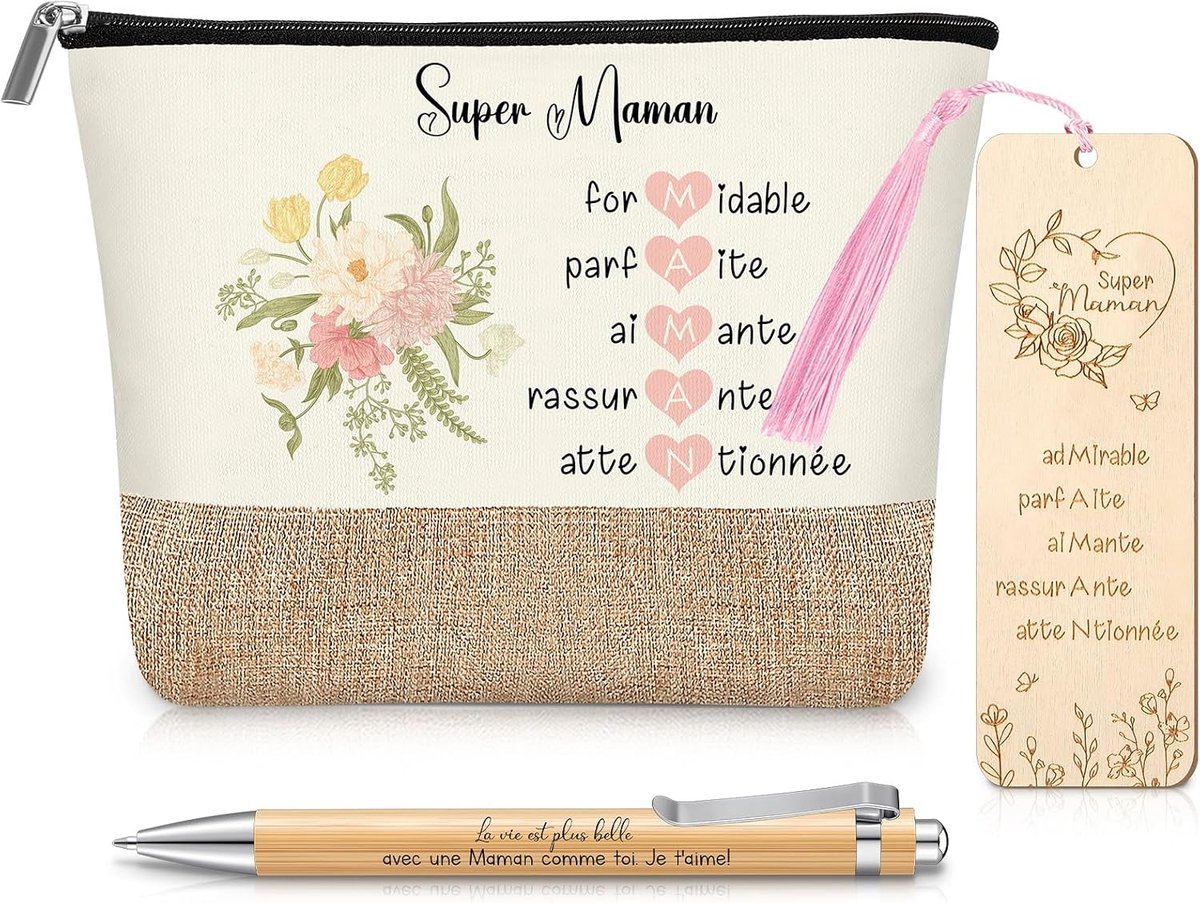3 Cadeausets Voor Mama Make-Uptasje Balpen Houten Boekenlegger Cadeau Voor Mama Verjaardag Kerst Pensioen