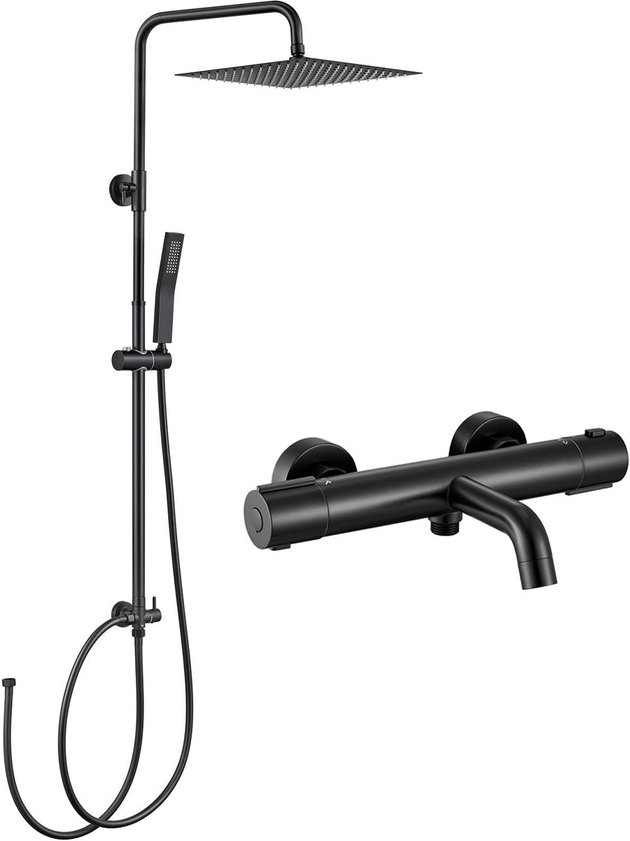 Auralum Max Regendouche met Thermostaatkraan - Ã˜ 30 cm - Inclusief Thermostatische Badkraan - CoolTouch technologie - Doucheset - Verstelbare Hoogte 72-110 cm - Regendoucheset - Waterbesparend - Zwart