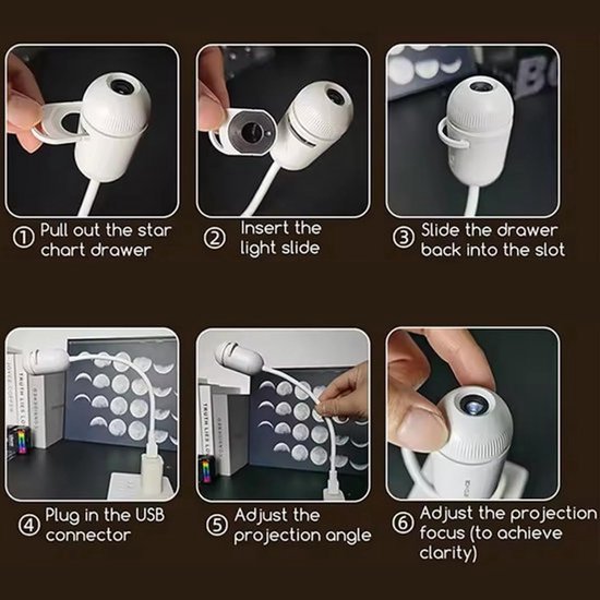 Kraftverdia® 2-in-1 Sterrenprojector & Nachtlampje - 24 Verwisselbare Films - 360 graden Flexibel - USB - Melkweg & Sterrenstelsel - Wit van Kraftverdia™ — afbeelding 4