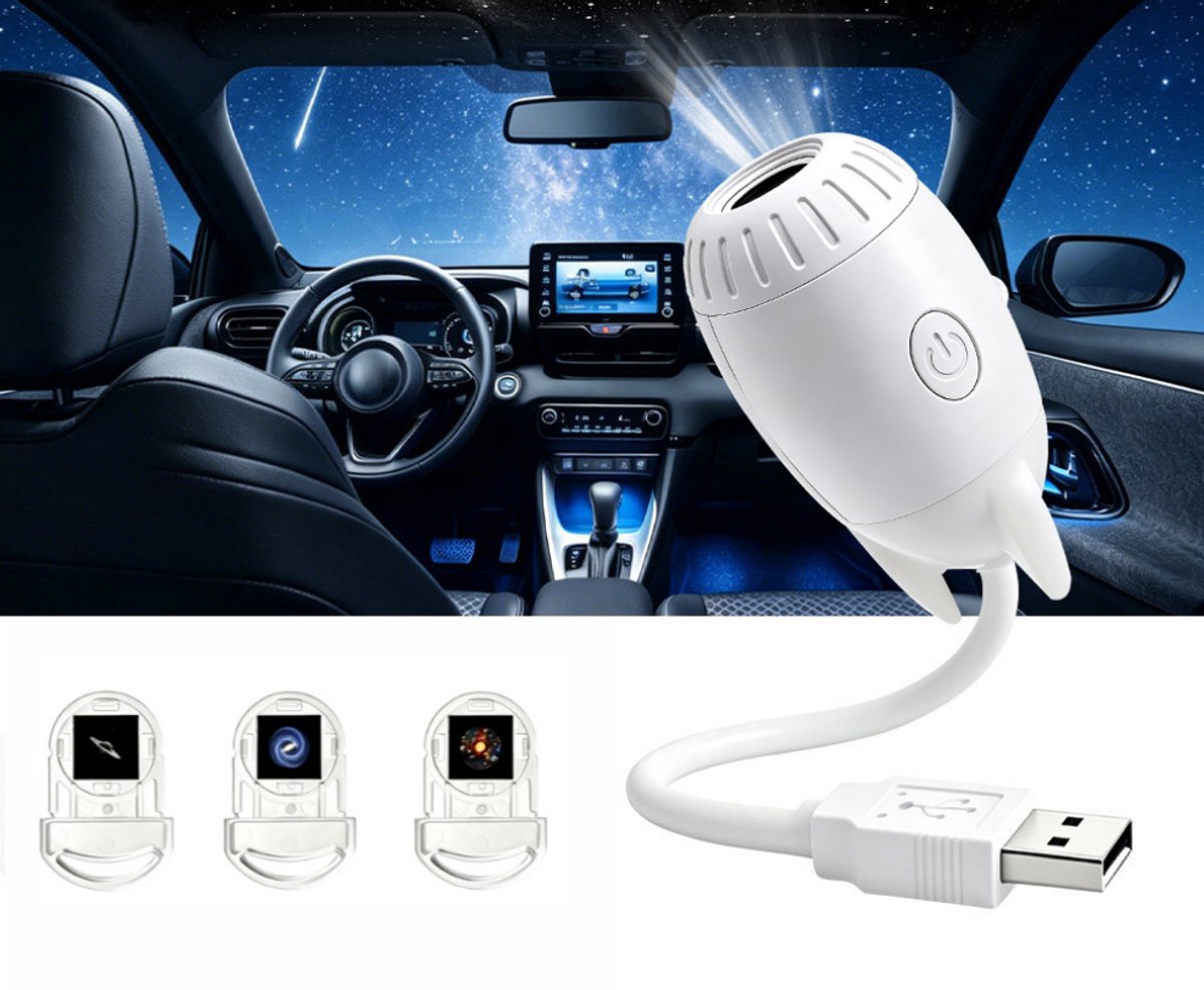 Melkweg projectienachtlamp 2-in-1 USB sterrenprojector voor auto, slaapkamer muren en plafonds, met 3 verwisselbare projectiefilms, perfect als cadeau