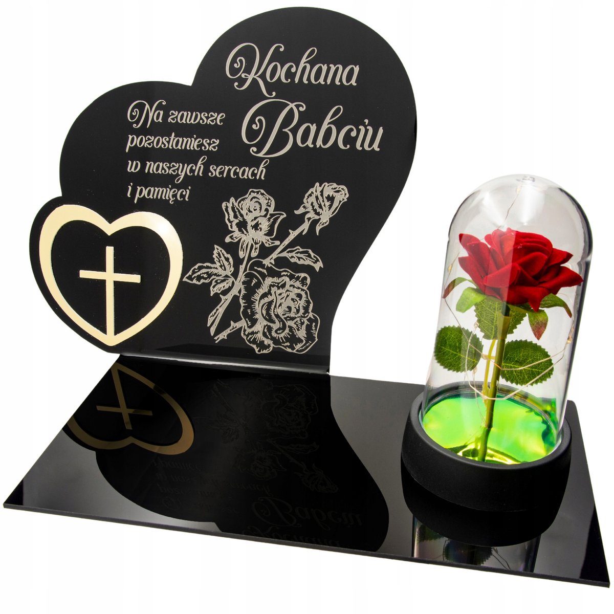 Grafische Grafsteen Decoratie met LED Kaars - Rozen Design