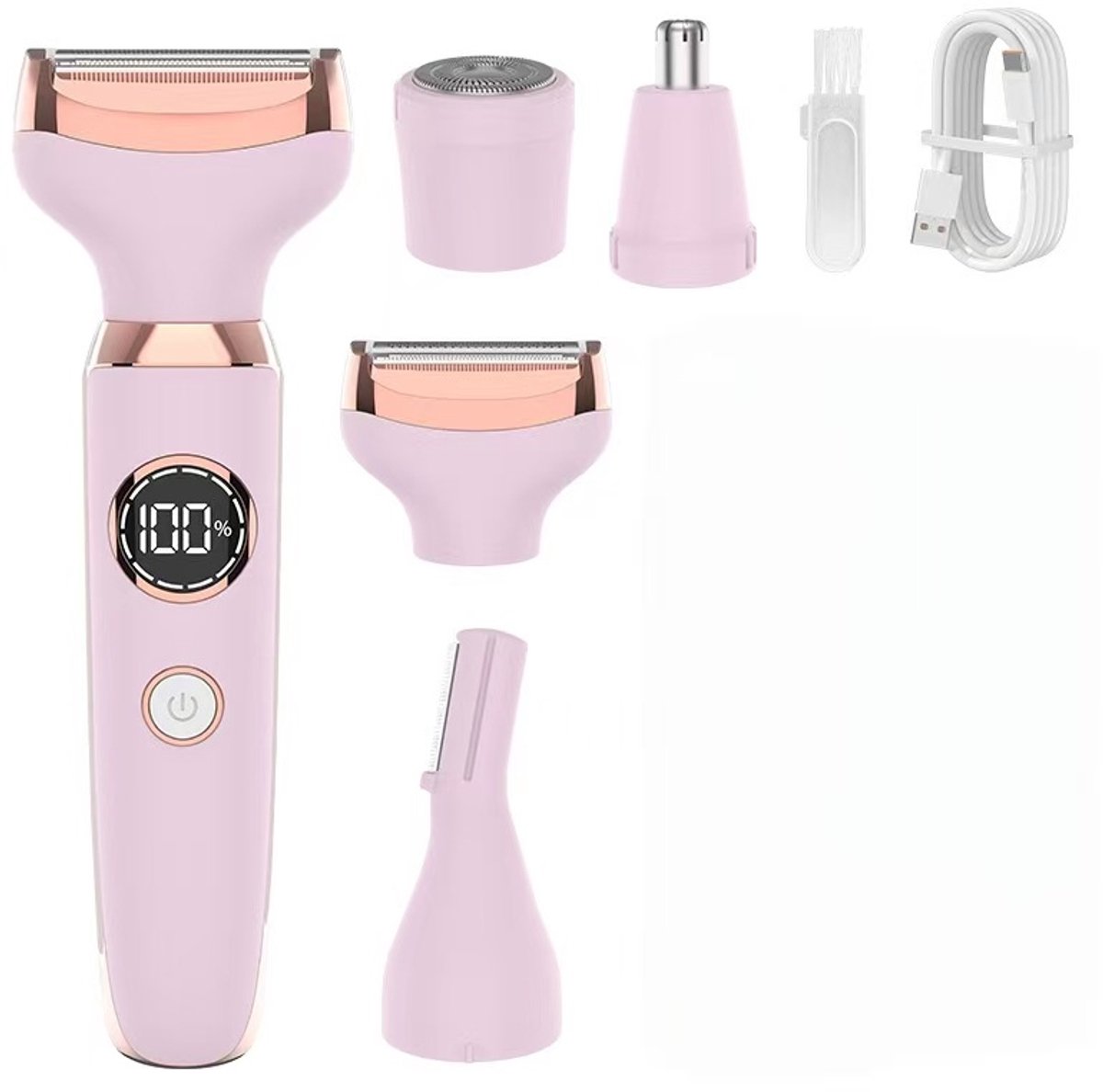 Claoner Elektrische trimmer voor dames - 4-in-1 - Pijnloos - Oplaadbaar - Voor gezicht lichaam neus wenkbrauwen - Roze