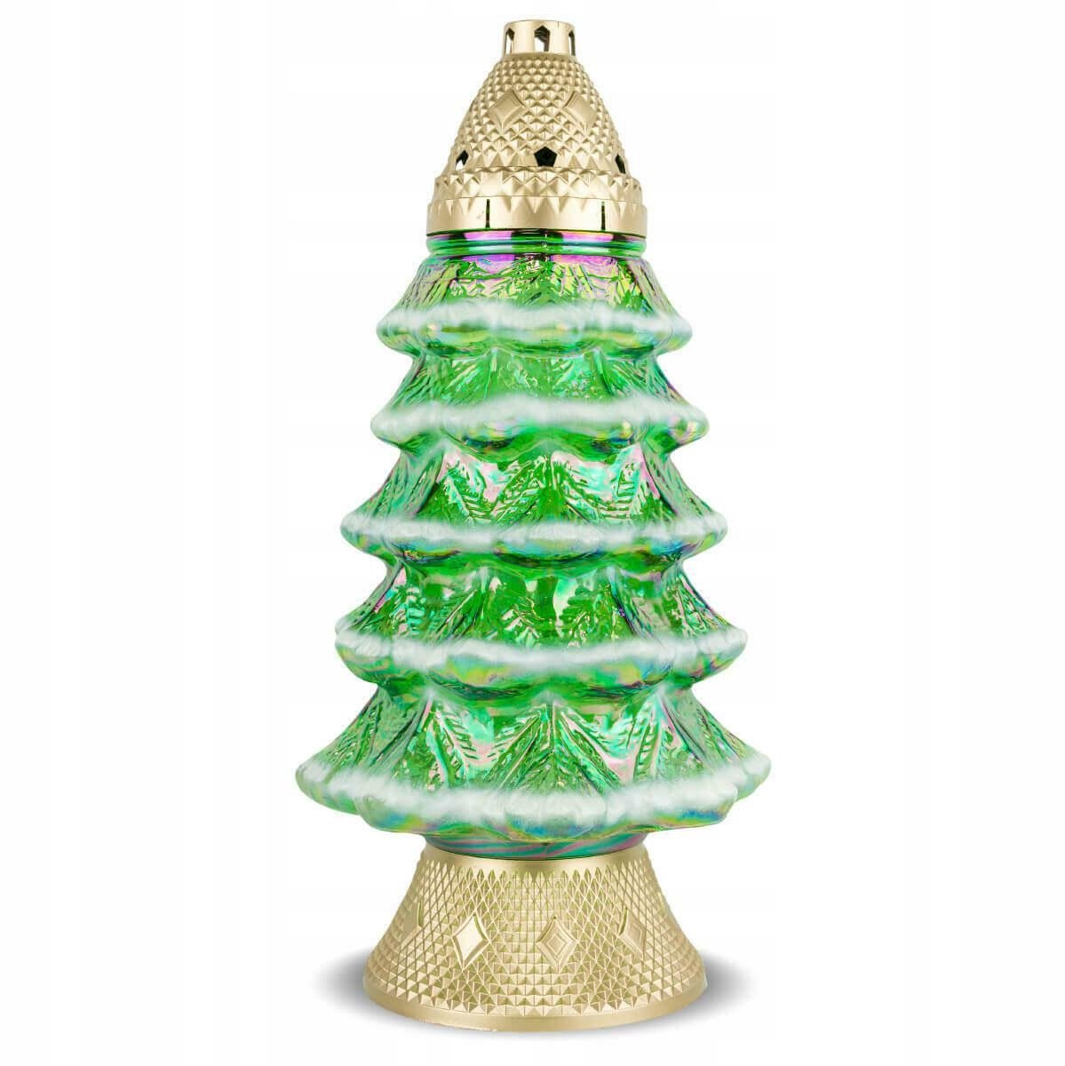 Glazen Kerstboom Lantaarn 37 cm Groen met Gouden Decoratie