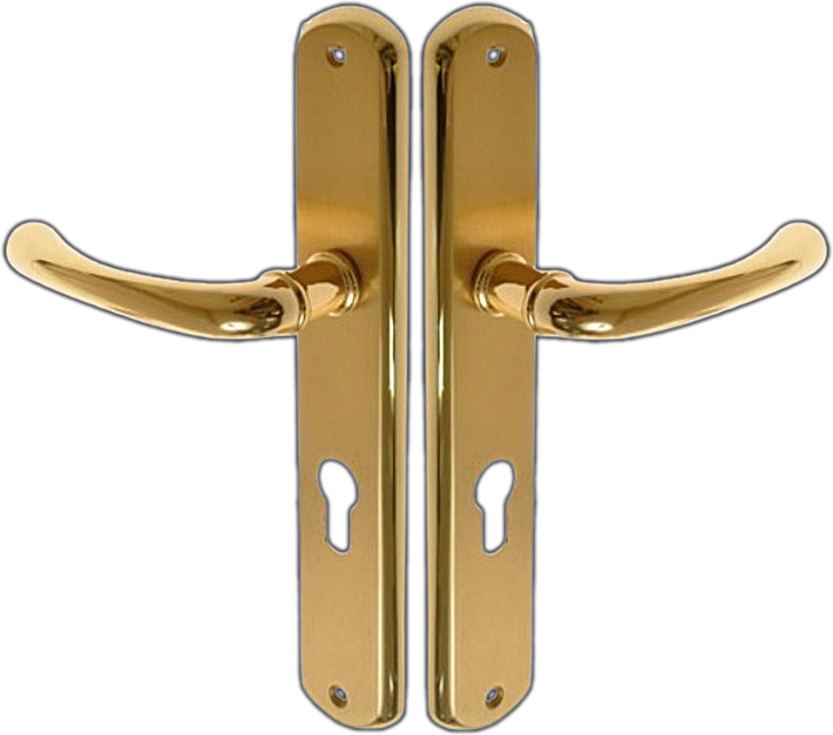 Deurklink met Lange Schild voor Cilinder 90mm - Gietmessing, Goudkleurig