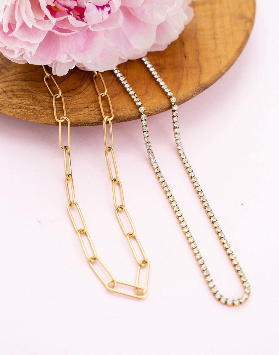 Tennis Ketting Transparante Stenen - 40cm + 5cm verlengstuk - Stainless Steel - Glow Adora
