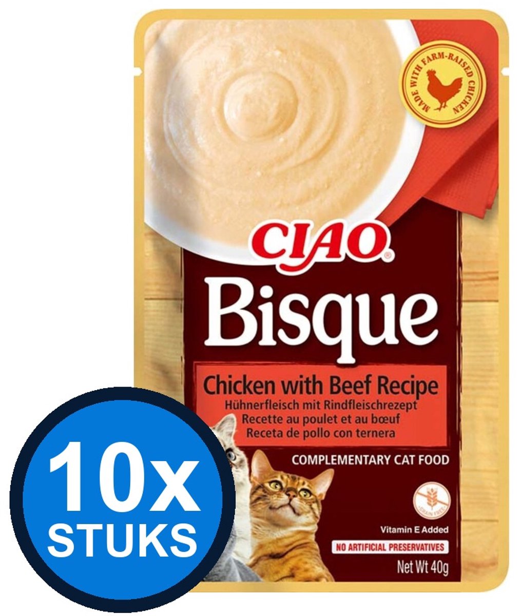 10x Ciao Bisque puree cat chicken&beef 40gr