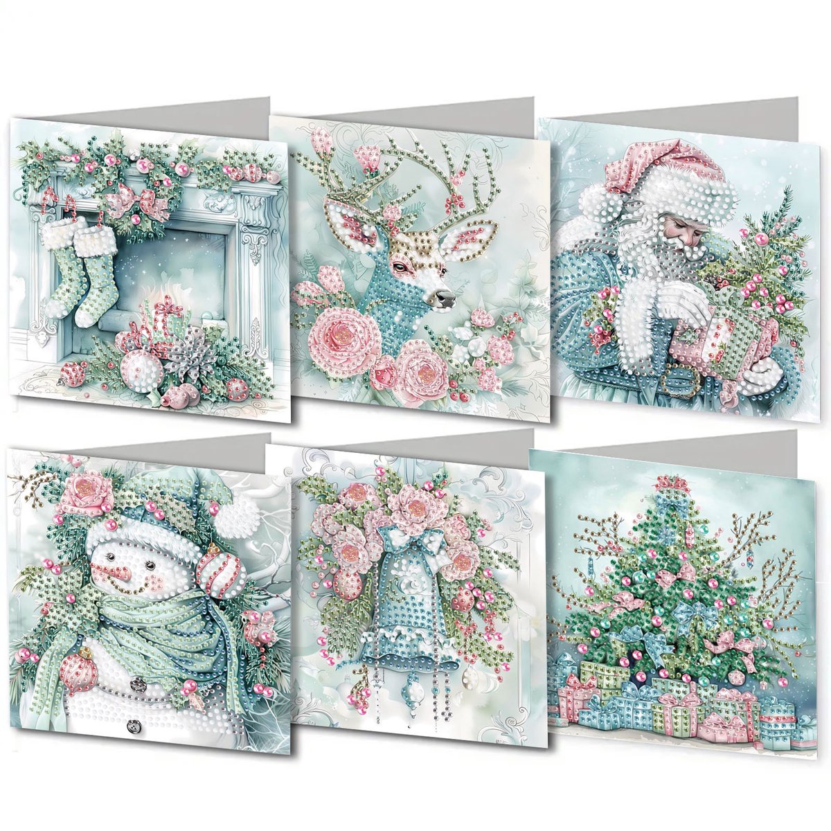 Diamond Art Wenskaarten Set 6 Stuks - 5D Doe Het Zelf Diamant Schilderen Kaarten met Kerst Thema - Creatieve Handgemaakte Feestkaarten voor Kerstmis Verjaardag en Felicitaties - Met Steentjes Versiering - Cadeau Idee voor Familie en Vrienden