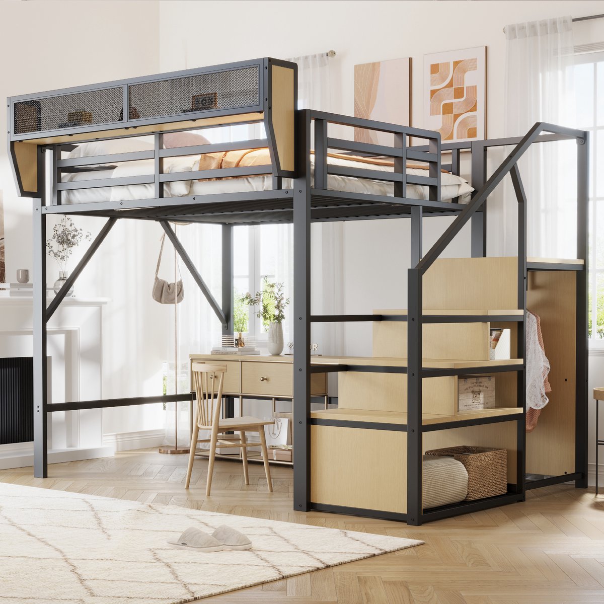 Bedframe - voor matras 140 x 200 cm - zwart - met USB-aansluiting - afmetingen 145 x 255 x 191 cm - matras niet inbegrepen - voor de slaapkamer