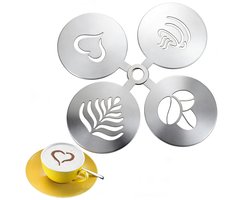 SolidKeus - Set van 4 RVS Koffiestencils voor Latte Art