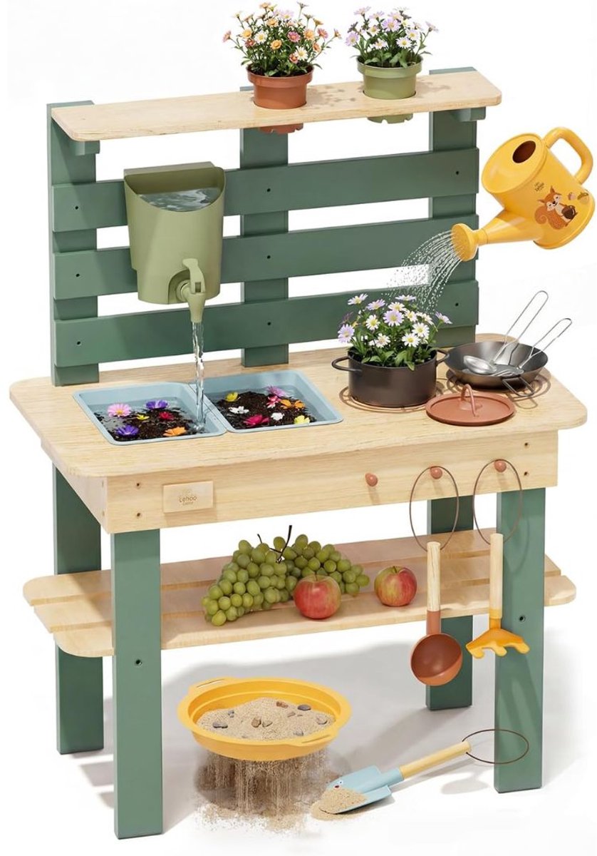 NIVA® Modderkeuken - Zandkeuken - Buiten Speelkeuken - Lichtbruin/Groen - 70cm x 36cm x 90cm