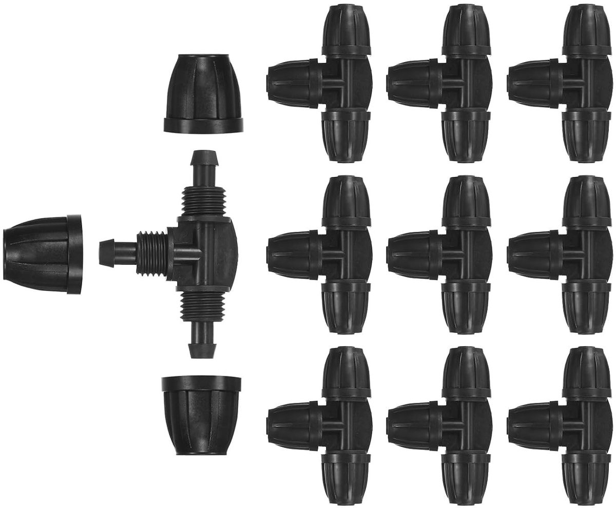 Set van 10 Barbed Drip Irrigatie en Slangfittingen, 3/8 Inch Pipe Connector, 3-Weg T Koppeling voor Irrigatie en Tuinbouw, Drip Irrigatie Onderdelen en Accessoires