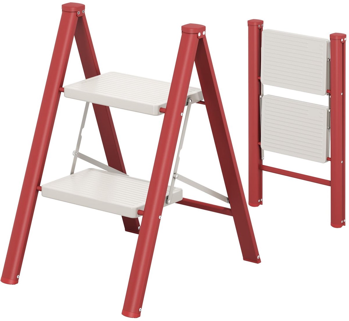 SolidKeus - Vouwladder met 2 Treden en Antislip, Belastbaar tot 150 kg, Rood