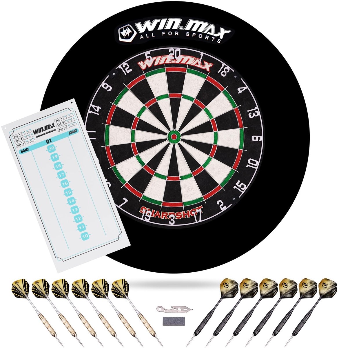 SolidKeus - Dartbord Set met 12 Stalen Darts en 24 Flights
