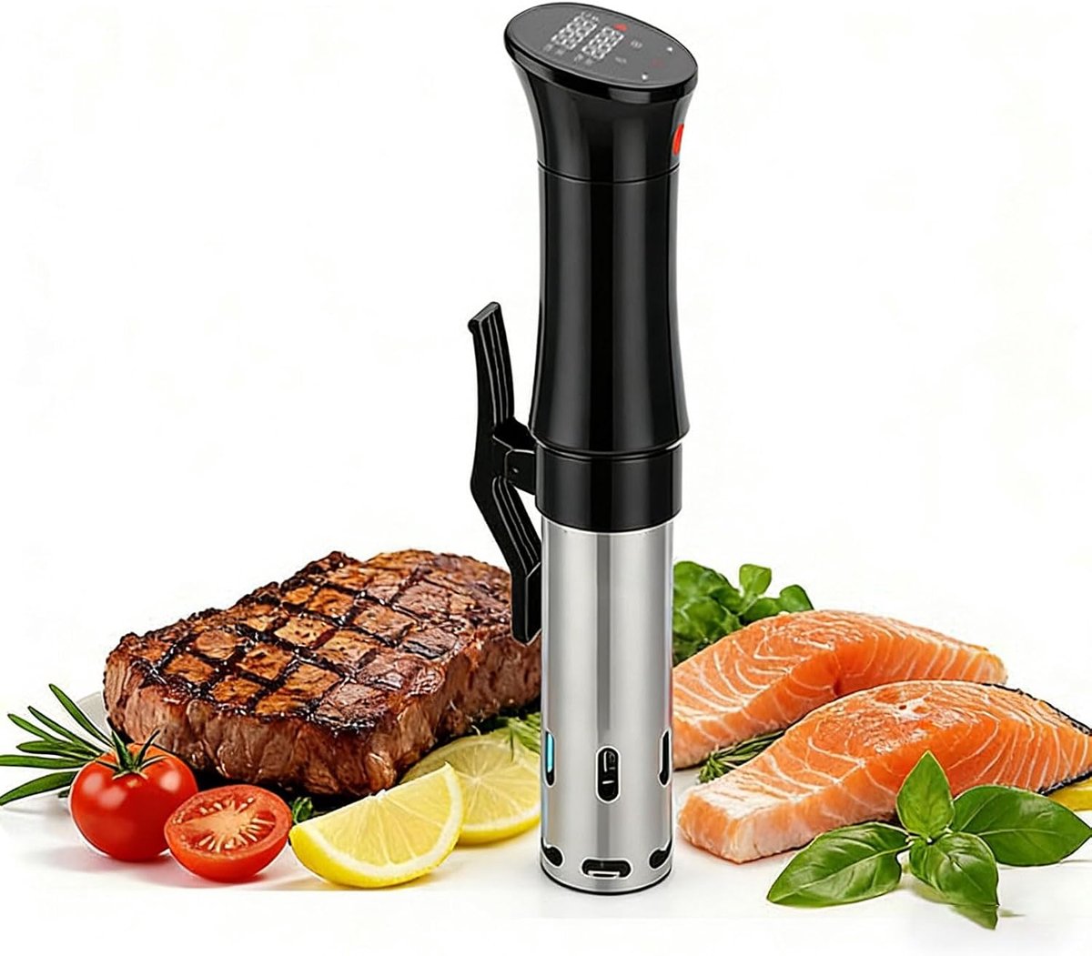 Sous Vide 1100W, Sous Vide-apparaat met temperatuurregeling van 25 tot 95 °C en tijdregeling van 1 minuut tot 100 uur, 4 veiligheidsfuncties, LED-display met 3-kleurige indicatielampjes