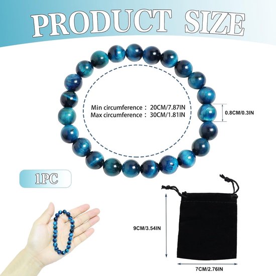 Chakra Armband - Energiestenen Armband - Dagelijks Dragen - Elastisch Ontwerp - 8 mm Kralen - Blauw Tijgeroog — afbeelding 3