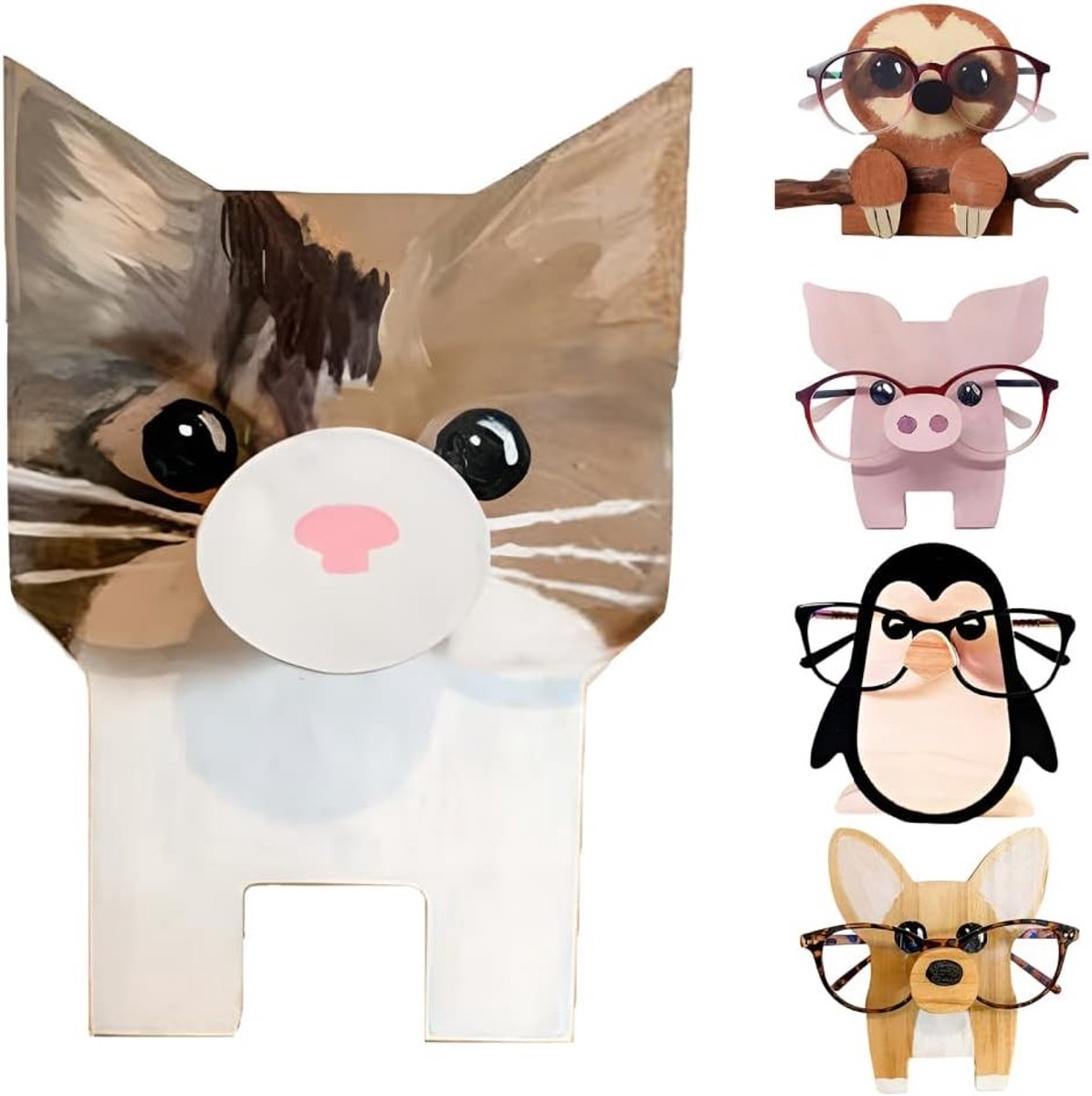 Houten Zonnebrilhouder met Schattige Dieren, Unieke Brilstandaard voor Bureau of Slaapkamer, Ideaal als Cadeau voor Dierenliefhebbers