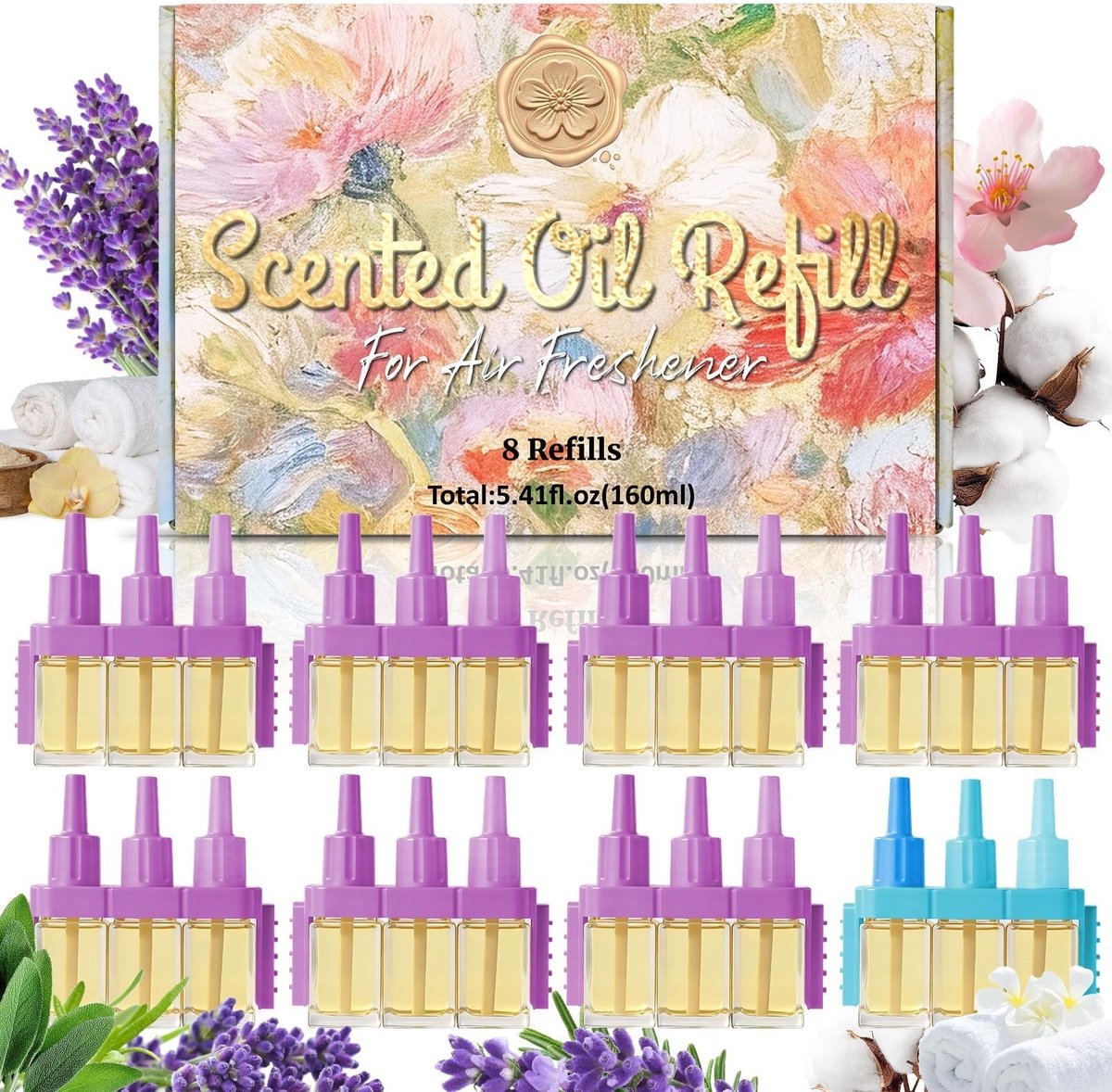 Omgoods - Navulpakket voor Geurflacon, Set van 8 met Lavendel en Eucalyptus