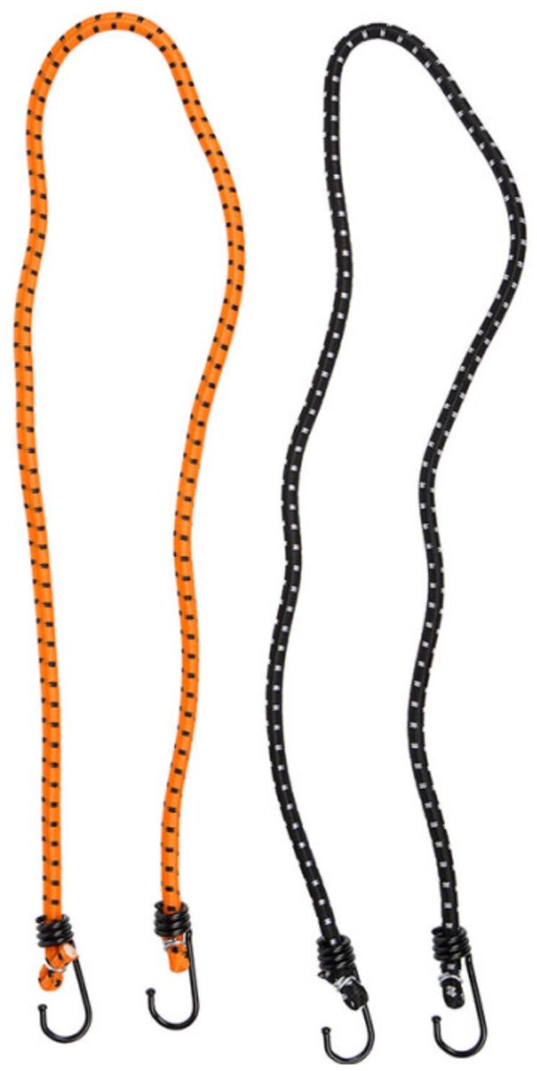 Cogex Bagagespin - 2x - oranje / zwart - 2 haken - 1 mtr - elastiek - bagagebinder/bindelastiek